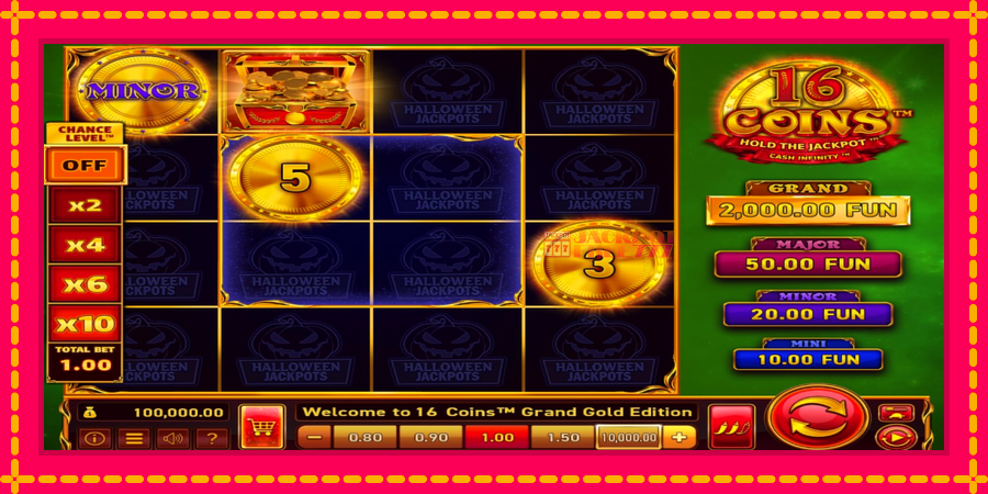 16 Coins Grand Gold Edition Halloween Jackpots автомат со уникатна механика, слика 1