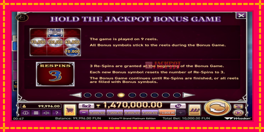 9 Coins Grand Platinum Edition Score The Jackpot автомат со уникатна механика, слика 4