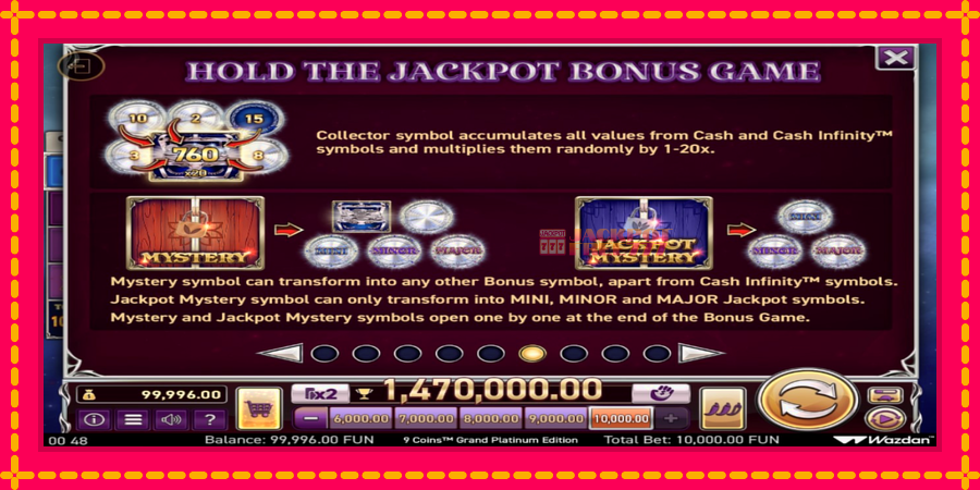 9 Coins Grand Platinum Edition Score The Jackpot автомат со уникатна механика, слика 5