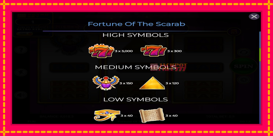 Fortune of the Scarab автомат со уникатна механика, слика 5