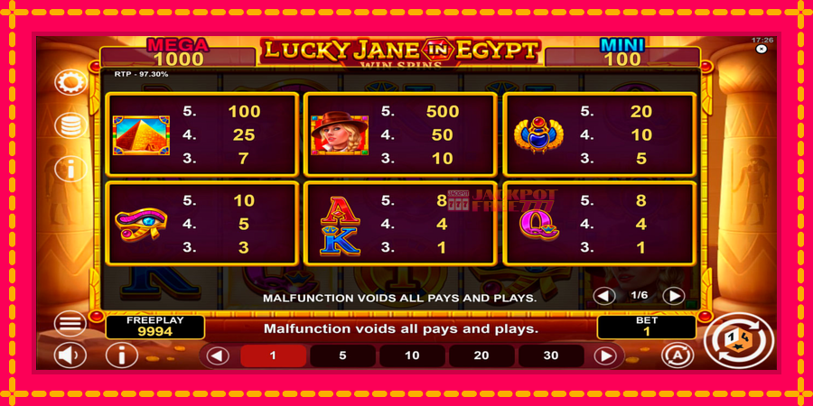 Lucky Jane in Egypt Win Spins автомат со уникатна механика, слика 6