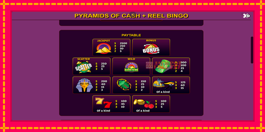 Pyramids of Cash with Reel Bingo автомат со уникатна механика, слика 5