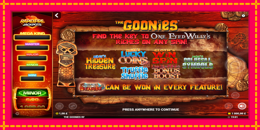 The Goonies Deluxe Rapid Fire Jackpots автомат со уникатна механика, слика 1